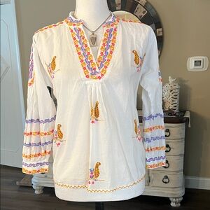 Nimo with Love Vibrant Embroidered White Blouse